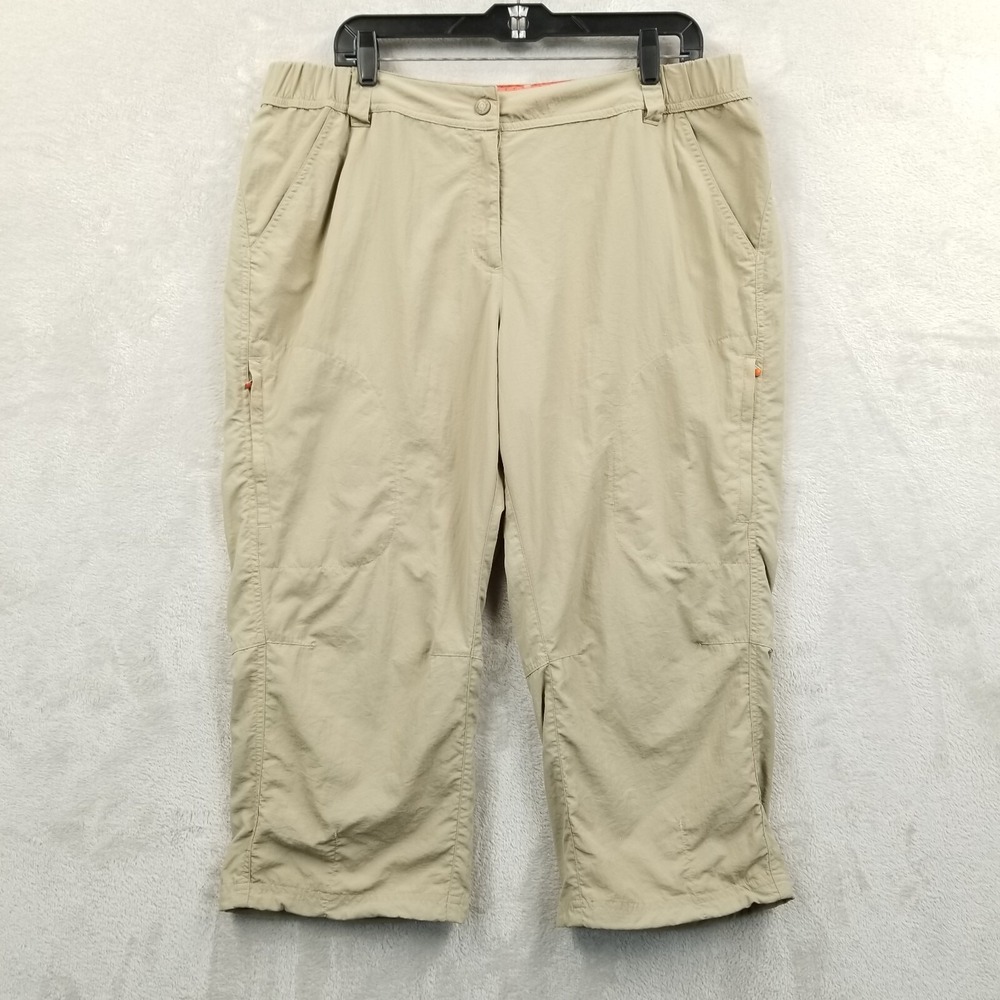 LL Bean Pant Women Misses 18 Beige Nylon Performance Crop Pockets Hiking Trail